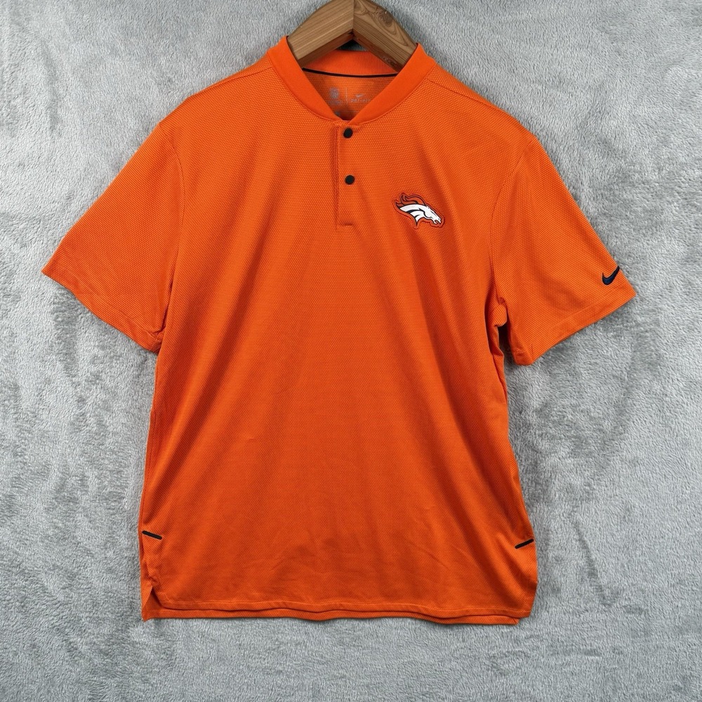 Nike Denver Broncos Blade Collar Polo Shirt Mens L Orange Dri Fit Performance